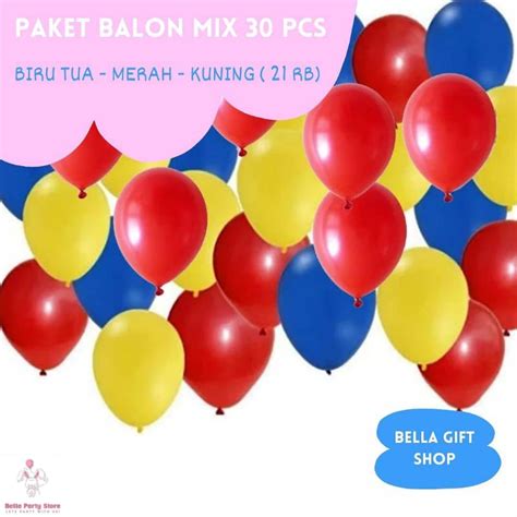 Jual Paket Balon Latex Mix 30 Pcs Merah Biru Tua Kuning Shopee