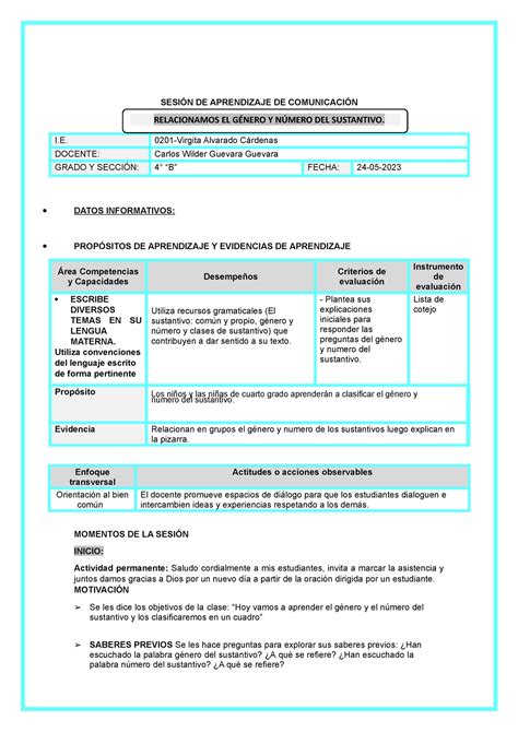 4 SES co lunes 24 05 23 el genero y numero del sustantivo SESIÓN