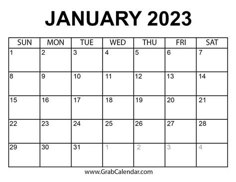 Printable January 2023 Calendar