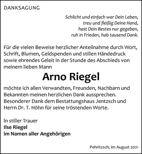 Traueranzeigen Von Arno Riegel Trauer Anzeigen De