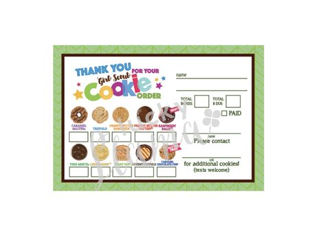 ABC Girl Scout Cookie Order Form Receipt 10 Cookies Instant Etsy