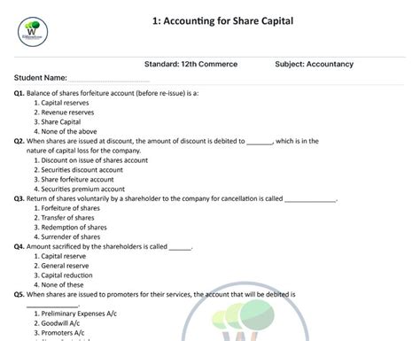 Accounting For Share Capital Class 12th MCQ Questions