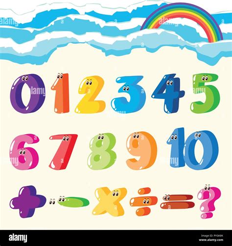 Font design for numbers and signs in many colors illustration Stock ...