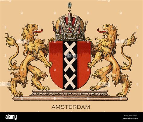 Europa El escudo heráldico de la ciudad de Amsterdam Holanda Grabado