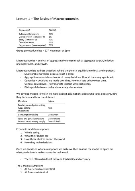 Week 1 Week 1 Lecture 1 The Basics Of Macroeconomics Group