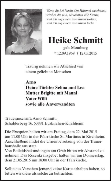 Traueranzeigen Von Heike Schmitt Wochenspiegel Trauer