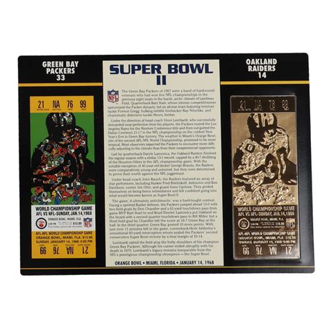 Super Bowl II Commemorative 9x12 Score Card Display With 22KT Gold