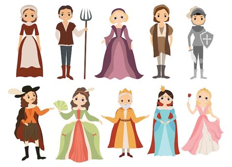 Conjunto De Personajes Medievales Lindos Y Divertidos De Diferentes Personas Vector Premium