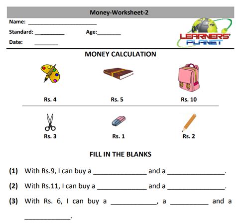 Math Money Printable Worksheets Practice Test For 2nd Grade