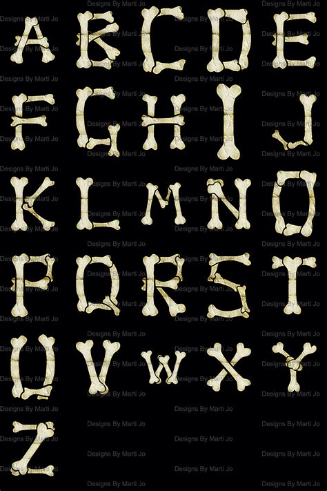 Creepy Bone Letters Digital Clipart Printable Bone Alphabet Etsy