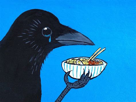 Jenzelartcrow Crying Ramen Tears Acrylic Painting On Cardboard