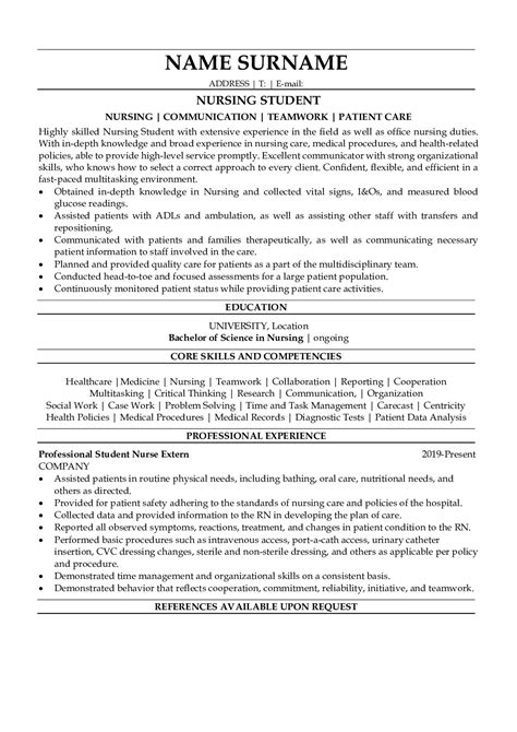 Professional Nursing Student Resume Examples for Free | ResumeGets.com