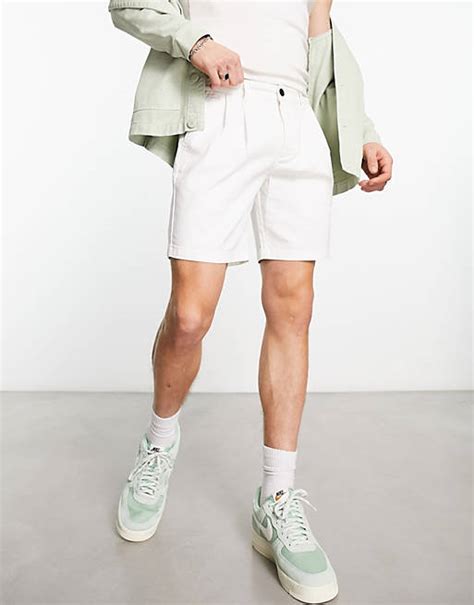 Asos Design Short Chino Mi Long Plissé Blanc Asos