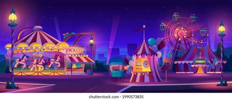 Amusement Park Night Festive Fair Entertainment Stock Illustration ...