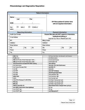 Fillable Online Rheumatology Lab Diagnostics Requisition Fax Email