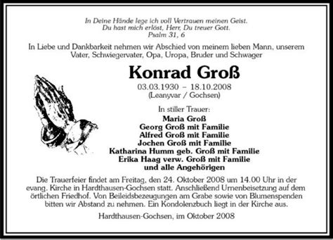 Traueranzeigen von Konrad Groß trauerundgedenken de