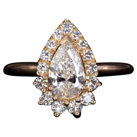 Customizable 18k Gold Unique Pear Cut Vintage Halo Diamonds Engagement