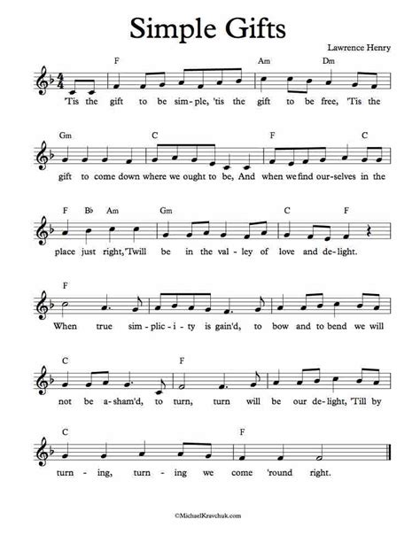 Free Sheet Music For Simple Gifts