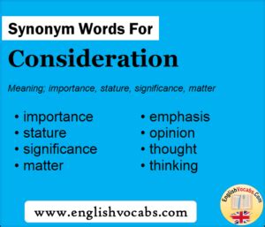 Synonym For Consideration What Is Synonym Word Consideration English