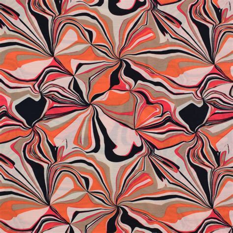 Viskose Twill Oil Flowers Orange Stoffe Hemmers