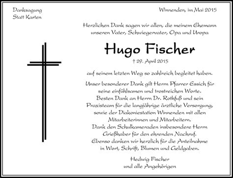 Traueranzeigen Von Hugo Fischer Zvw Trauer