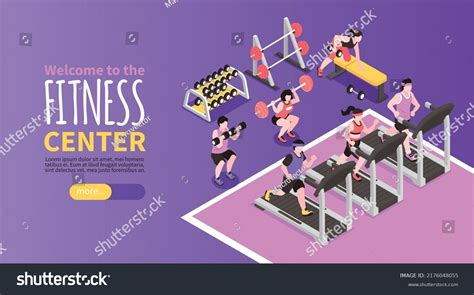 Isometric Gym Fitness Club Horizontal Banner Stock Vector Royalty Free