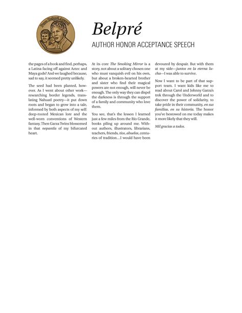 Belpré Author Honor Acceptance Speech
