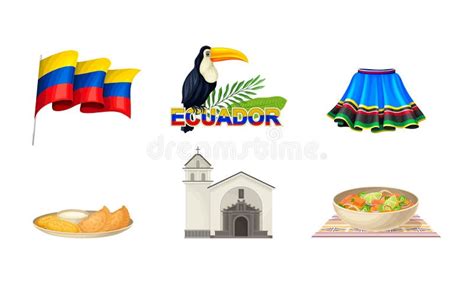 Ecuador Attributes with National Flag on Pole and Skirt Vector Set ...