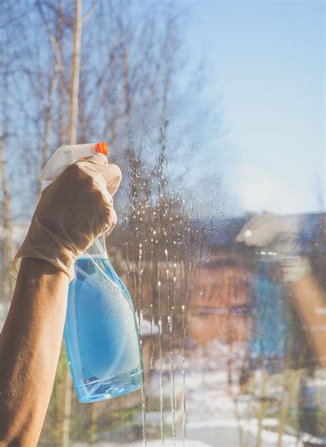 Spring Cleaning Cleaning Windows Women`s Hands Wash The Window