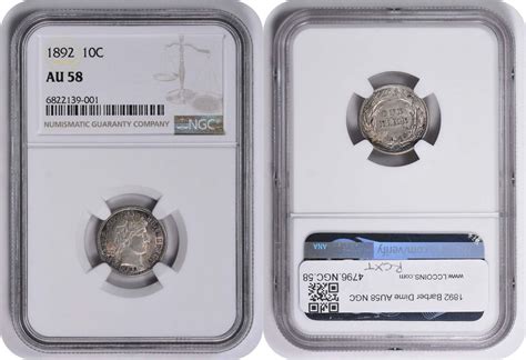 Us 1892 No Mint Mark 1892 Barber Silver Dime Au58 Ngc None Au Ma Shops