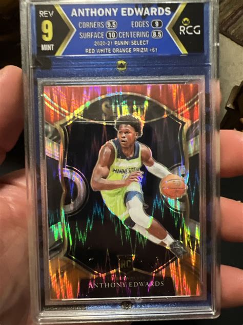 Anthony Edwards Rc Select Red White Orange Shimmer Prizm Psa