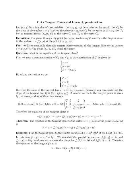 Tangent Planes And Linear Approximations Let X Y Z Be A