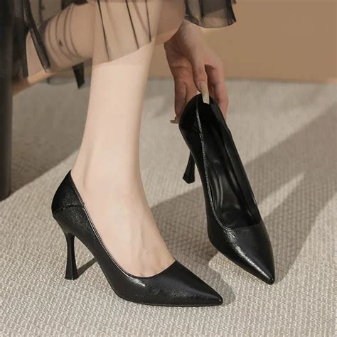 Fashion Soft Leather Comfortable Black OL Work Shoes Pointed Toe Women