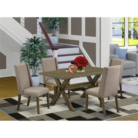 East West Furniture X Style Piece Wood Dinette Set In Jacobean Brown