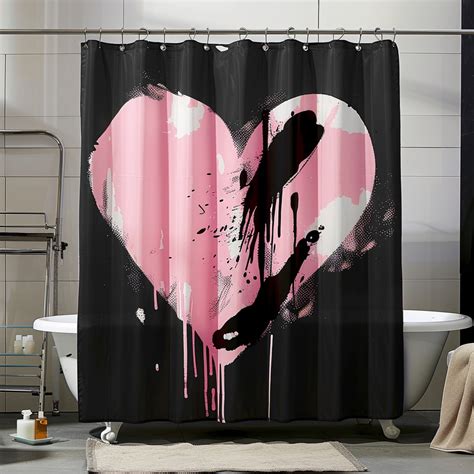 Black And Pink Heart Graffiti Shower Curtain Print Abstract Love Design