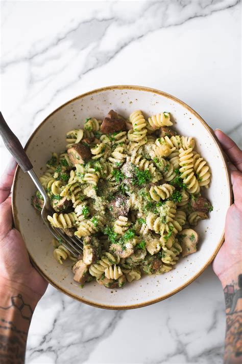 Vegan Mushroom Pasta with Parsley Chestnut Pesto | Crazy Vegan Kitchen