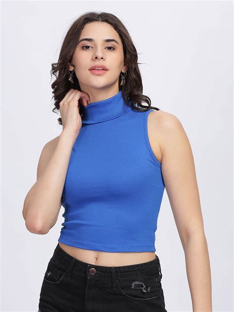 Buy Silisoul Turtle Neck Fitted Cotton Crop Top Tops For Women 29754952 Myntra