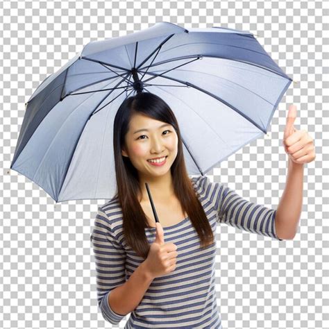 A Woman Wearing A Black Shirt And Standing With An Umbrella Premium