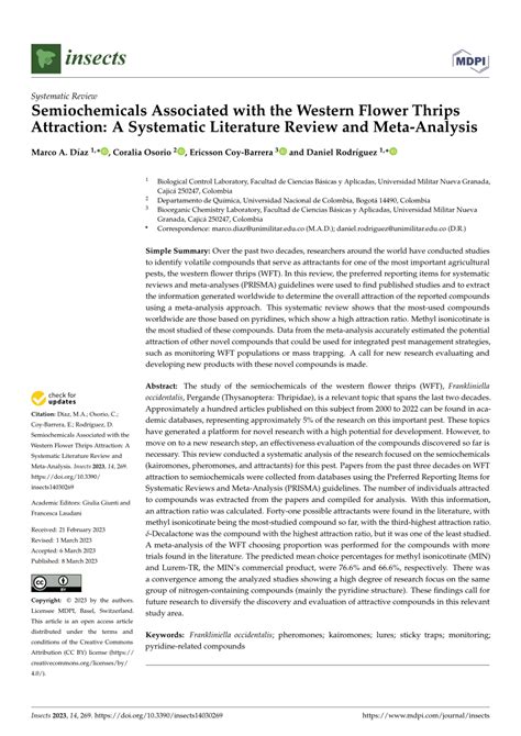 PDF Semiochemicals Associated With The Western Flower Thrips