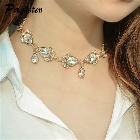 PAGlisten Rhinestone Choker Necklace Flower Statement Multilayer