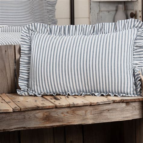 Sawyer Mill Blue Ticking Stripe Fabric Pillow 14x22 Filled Stripe Pillow Ticking Stripe