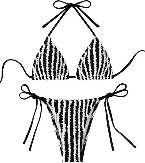 Amazon OYOANGLE Women S 2 Piece Bikini Swimwear Striped Halter Triangle Bikini Set Summer