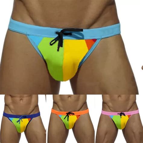 Sexy Herren Bikini Bademode Regenbogen Schwimm Tanga Slips