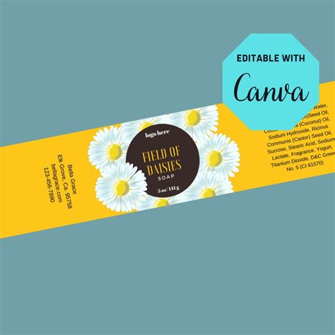 Editable Soap Wrapper Label Template For Canva Organic Etsy