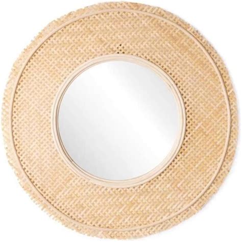 Round Vintage Mur D Coratif Miroir Bois Naturel Ratan Chic Boho