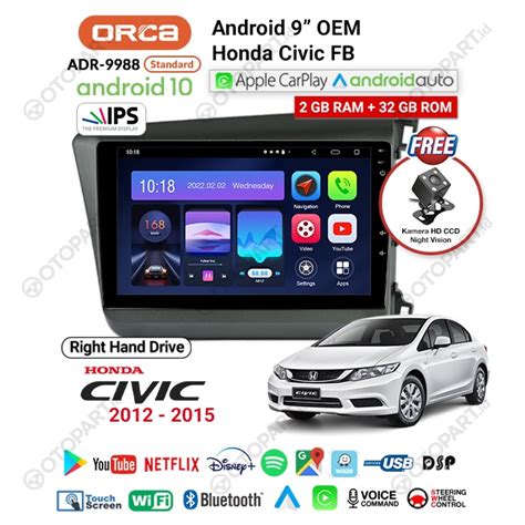 Jual Headunit Android Auto CarPlay 9 Inch Honda Civic FB 2012 2015