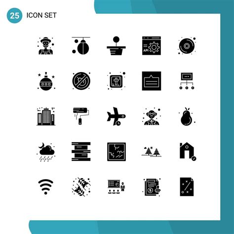 Pictogram Set Of 25 Simple Solid Glyphs Of Cd Development Training