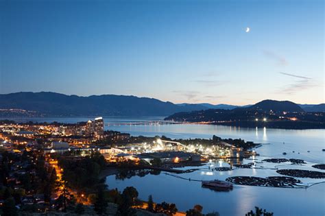 Kelowna At Night Okanagan Lake British Columbia Stock Photo Download