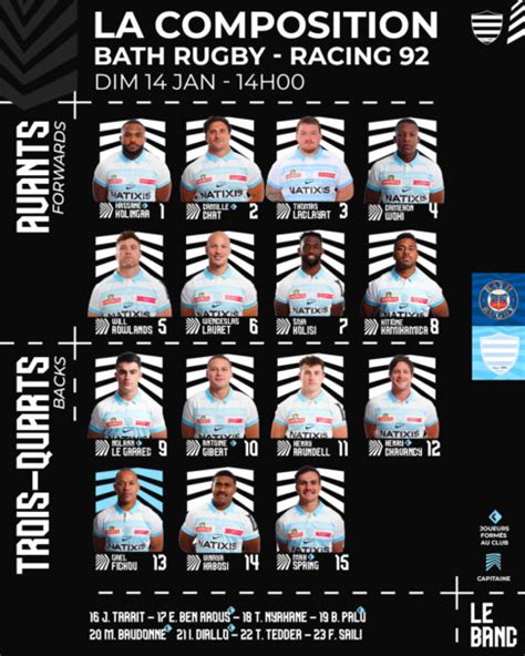 Bath Rugby V Racing 92 LA COMPO DES RACINGMEN