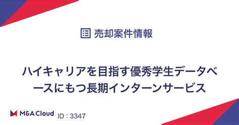 「ハイキャリアを目指す優秀学生データベースにもつ長期インターンサービス」を買収・出資検討をしませんか？ Mandaクラウド